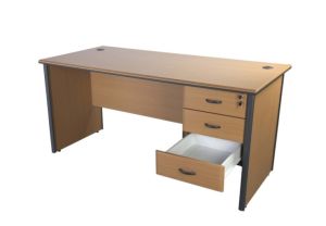 Dua 160 Contemporary Office Desk with Drawers Beige