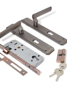 Door Lockset Complete (Handle and Lockbody) Aluminum Grey Color 85MM Hole to Hole
