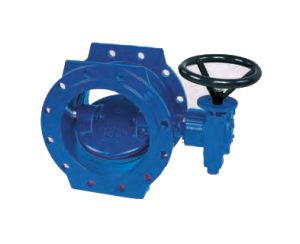 BUTTERFLY VALVE, DOUBLE OFFSET TYPE. DOUBLE FLANGED, DN600 TO PN16, (BRAND PAM (SAINT GOBAIN) GEAR BOX WITH POSITION INDICATOR MADE OF GGG40  WITH HAND WHEEL.