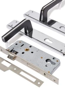 Door Lockset Complete (Handle and Lockbody) Zinc Silver and Black Color 85MM Hole to Hole