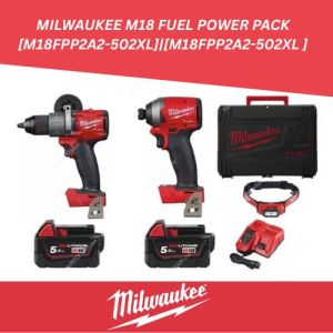 MILWAUKEE M18 FUEL POWER PACK CORDLESS TOOL SET [M18FPP2A2-502XL]|[M18FPP2A2-502XL ] MLW4933478513 1x Hammer drill M18 FPD2, 1x Impact wrench M18 FID2, 2x 18V 5.0 Ah batteries, 1x Quick charger M12-18, 1x Stackable Heavy Duty Case, 1x Headlamp L4 Hl-201