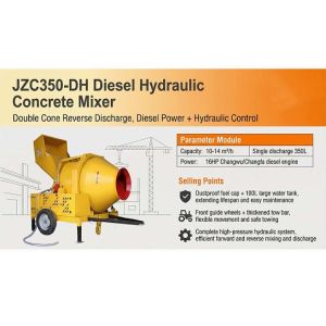 CONCRETE MIXER 
PIONEER 560L CONCRETE MIXER DIESEL WITH HYDRAULIC LIFTING JZC350DH KEY START | AUTOMATIC SELF FEEDING | 16 HP | 14RPM | 10-14M³/H | 1460×1850MM DRUM | CONSTRUCTION, ROAD WORK, FACTORIES, ETC