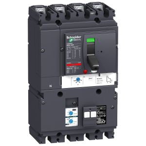 Schneider Circuit breaker Vigicompact NSX 100F, 36 kA at 415 VAC, TM-D trip unit 40 A, add-on Vigi MH module, 4P 3d