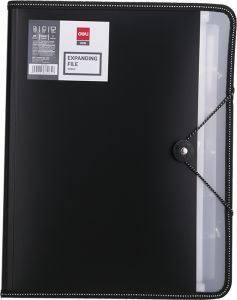 Expanding File With Notebook, 7 Pocket, Black